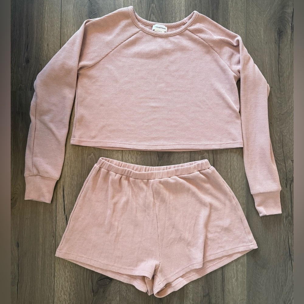 Lovers & Friends Dusty Rose/ Pink Waffle Knit Lounge Set Size Medium - Picture 2 of 14